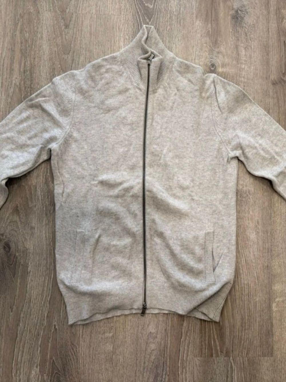 Massimo Dutti Wool Cashmere Blend Full-Zip Sweater Light Grey XL